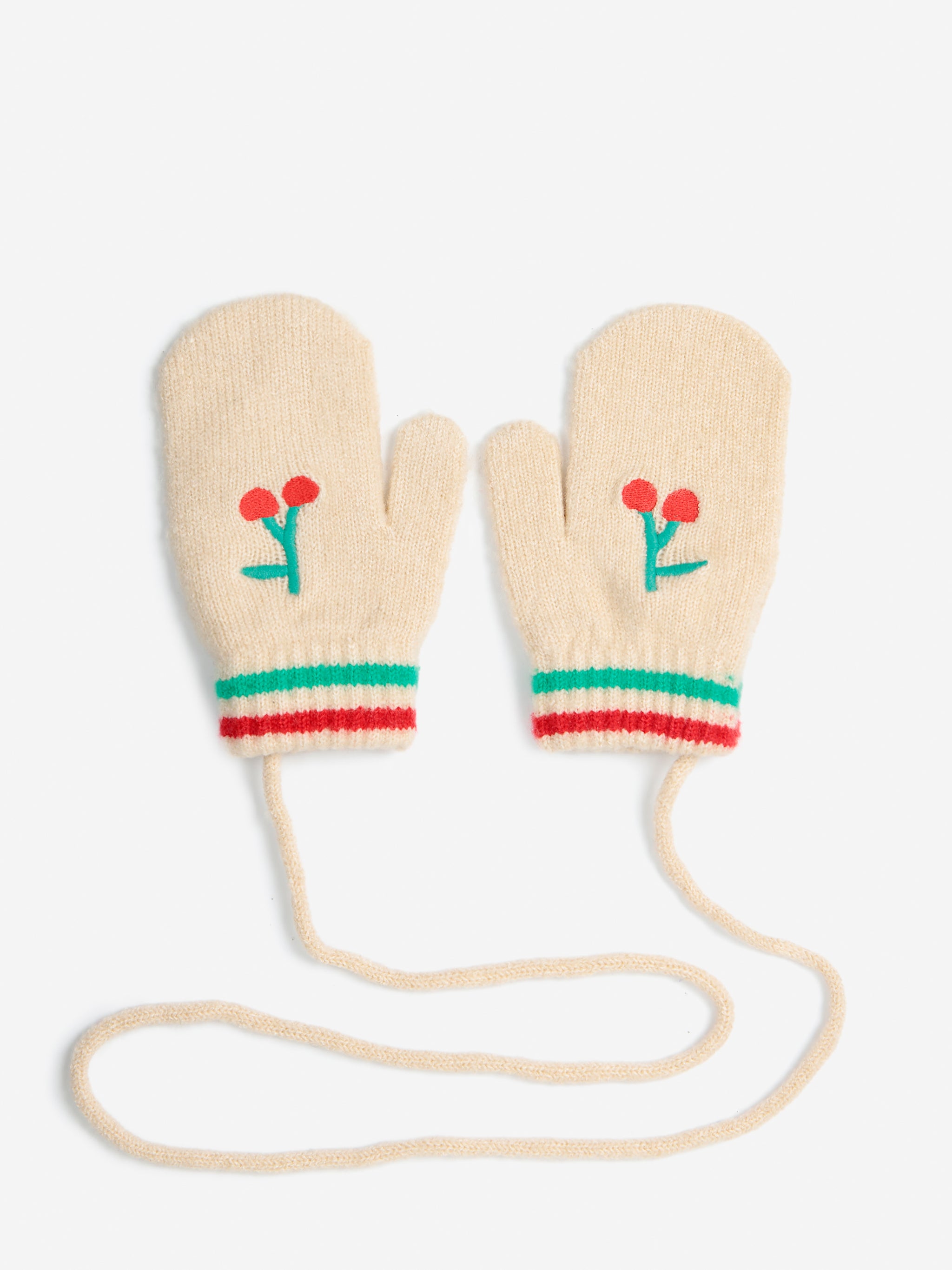 Baby Cherry Knitted Mittens || Off White