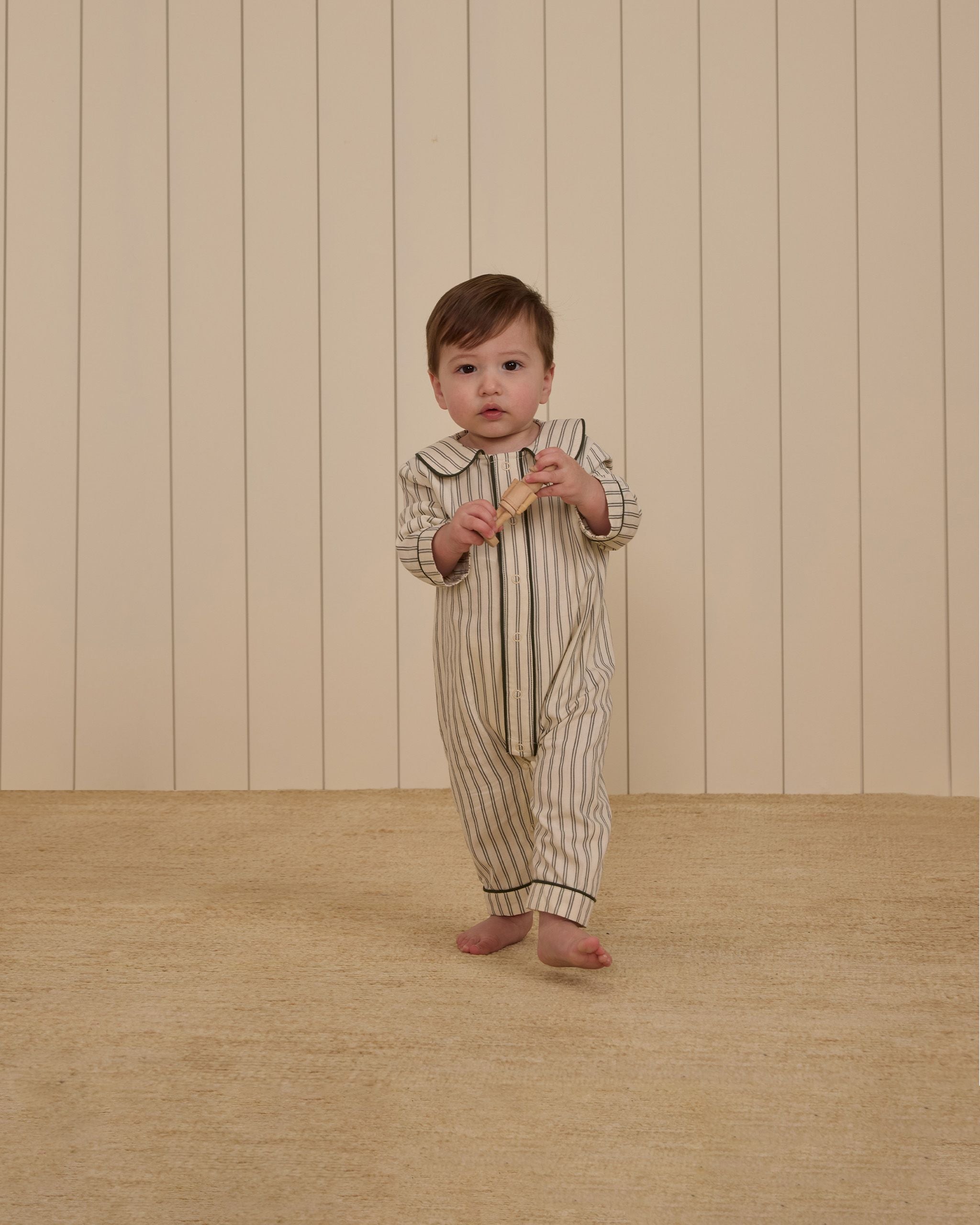Baby Pajama Romper || Forest Pinstripe