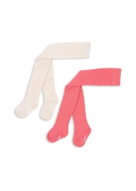 2 Pack Pointelle Tights || Beige/Rose