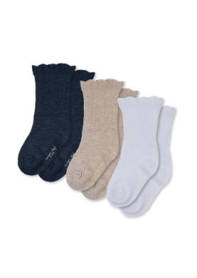 3 Pack Frill Socks|| White/Navy/Beige