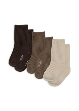 3 Pack Rib Socks || Sand/Hazel/Shitake